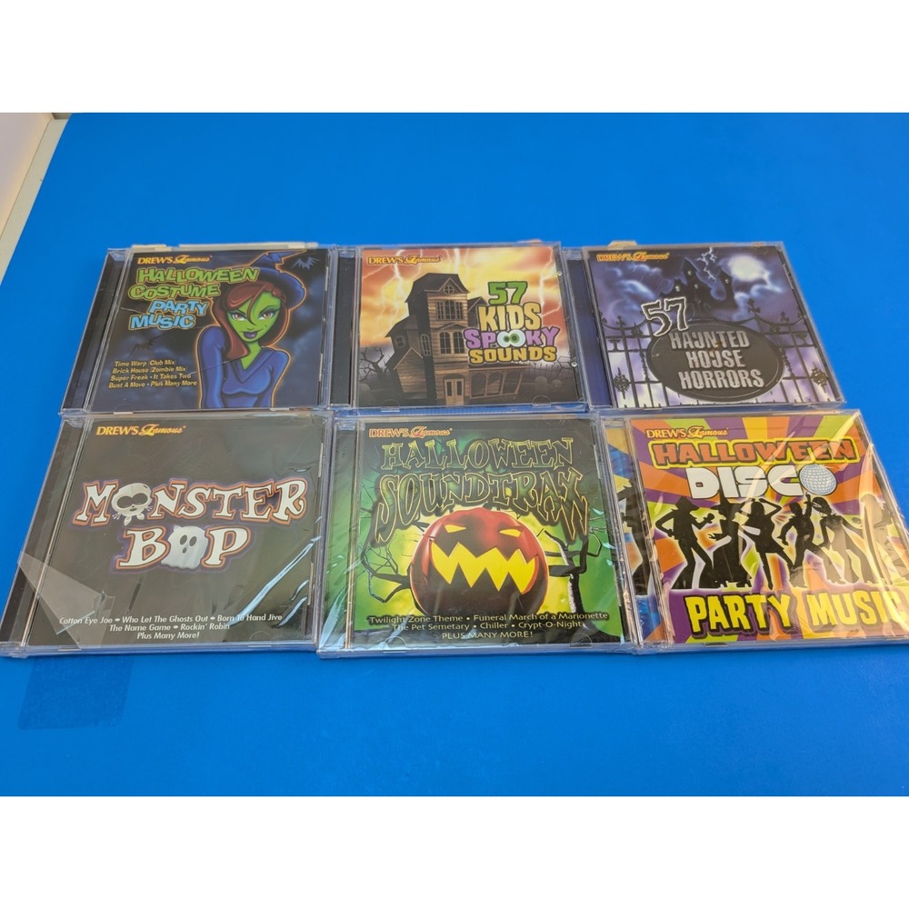 Bundle of 6 Drews Famous Halloween Music CD Set Spooky Sounds Monster Bop